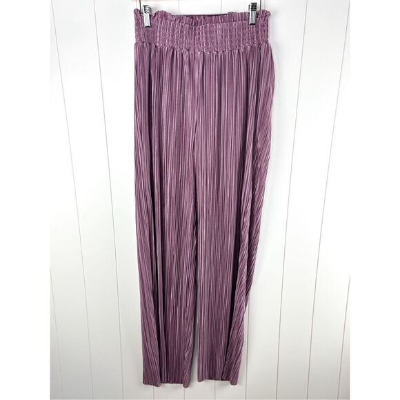 NWT Idem Ditto High Waisted Pleated Satin Palazzo Pants Wide Leg, Size L Orchid - Picture 3 of 10